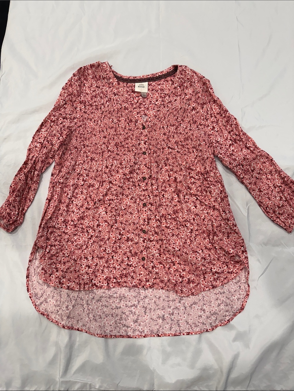 Knox Rose Women's Floral Smocked-Front Blouse - Pink-Large